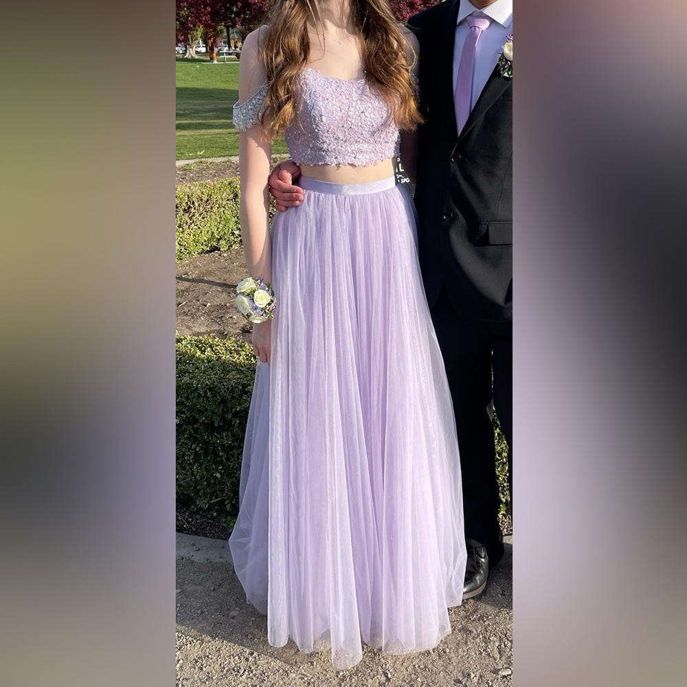 Beautiful Sherri Hill Two Piece Lace Lavender Prom Dress